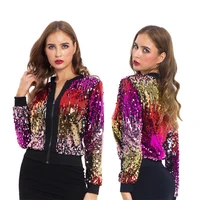 fashion sequin jackets women glitter long sleeve short coats elegant spring outwear office ladies gradient streetwear jacket