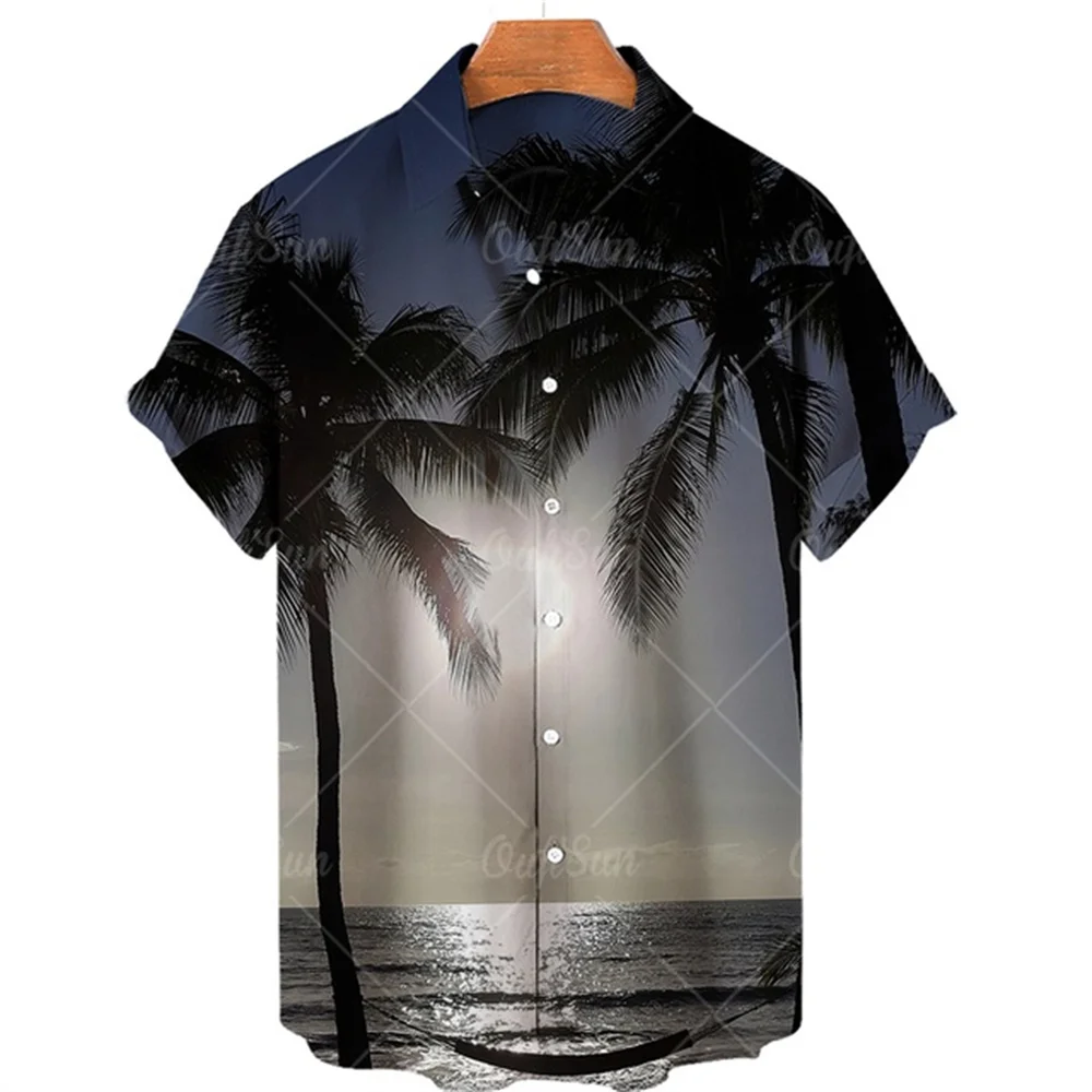 

Модная Летняя мужская рубашка В Гавайском пляжном стиле с 3D кокосовым принтом 2023 Повседневная Свободная универсальная рубашка с коротким рукавом и воротником с лацканами
