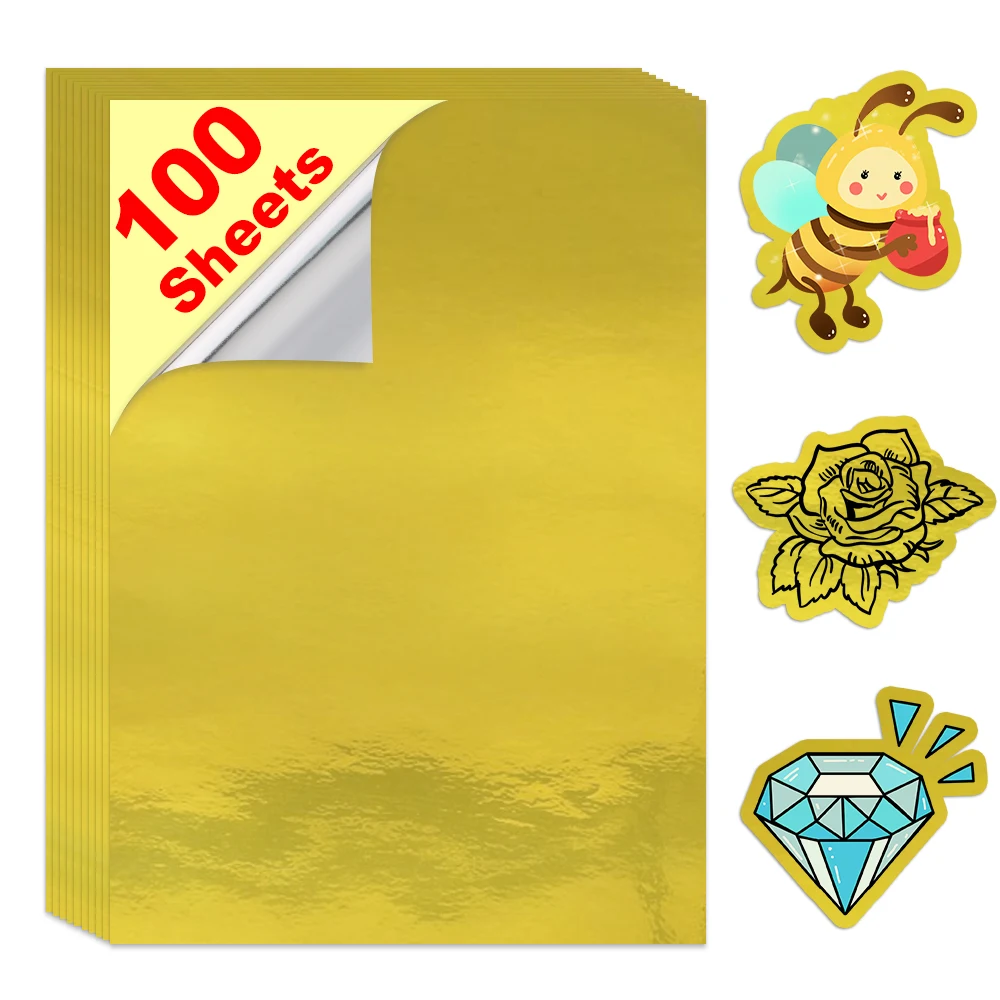 

100 листов, принтер, бумага A4, виниловая фотобумага, листы бумаги A4, Золотая этикетка, наклейка для струйного принтера, водонепроницаемая копи...