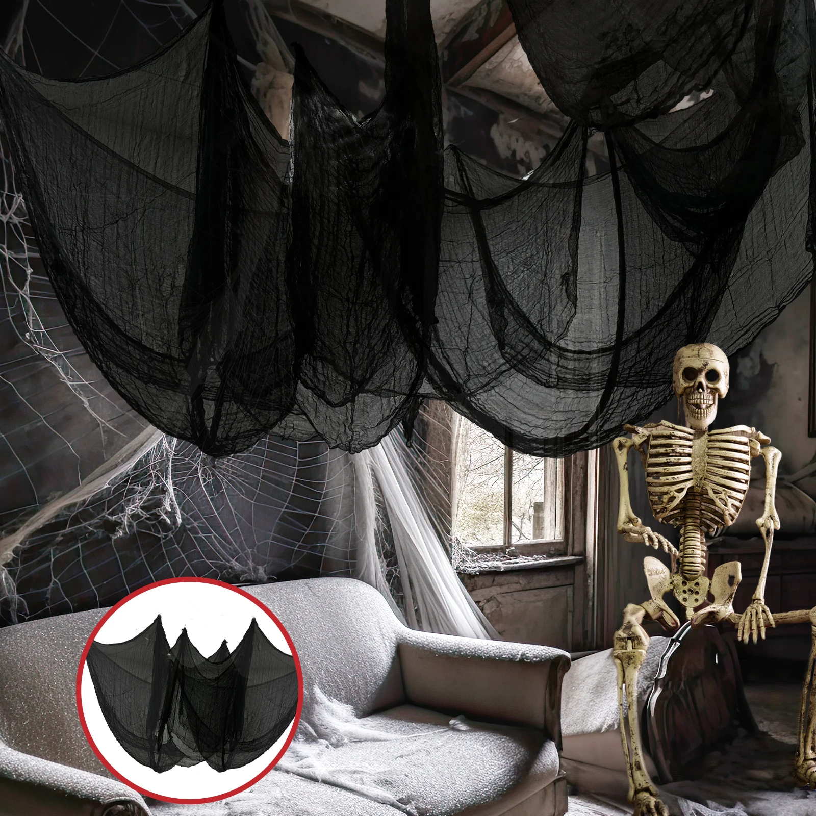 

OurWarm Gauze Creepy Cloths Halloween 1.8M Black Giant Spider Web For Halloween Party Home Scene Decor Horror House Props Supply