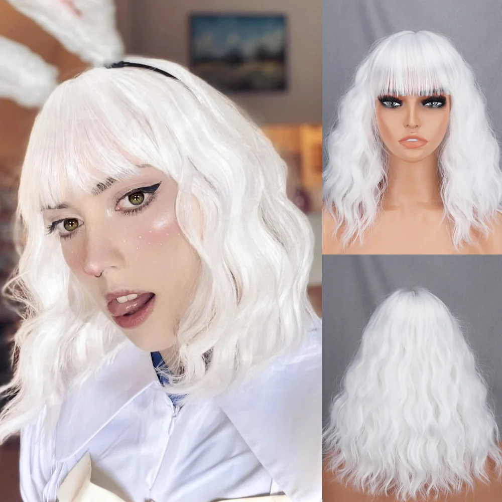 

Длинные белые волнистые синтетические парики термостойкие волоконные черные парики с челкой для женщин Повседневная одежда натуральная Л...