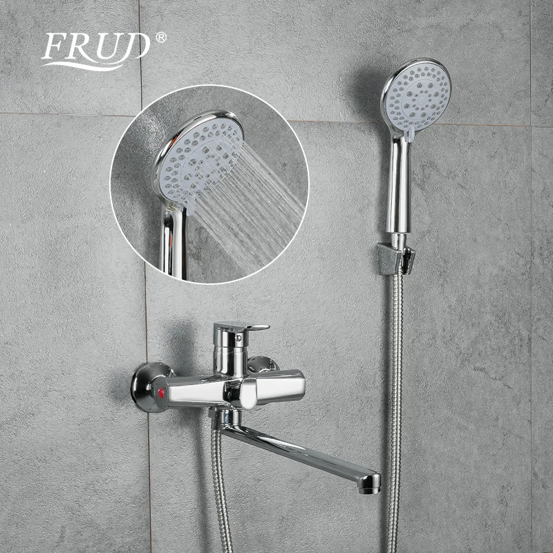 

Frud Chrome Bathtub Faucet Bathroom Faucets Classic Long Nose Bathtub Faucet Aluminum Alloy Tub Tap with Hand Shower
