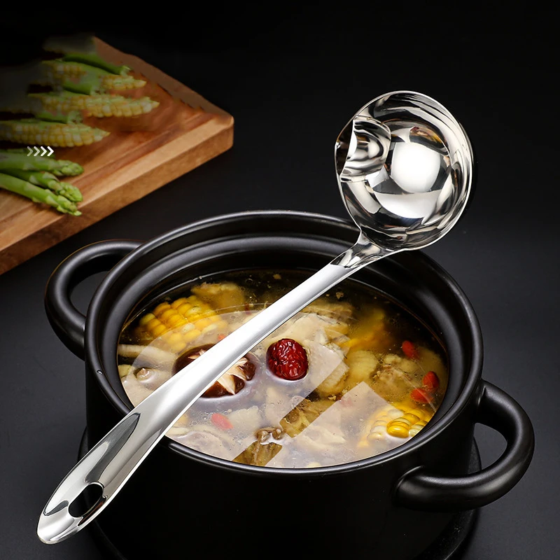 

Stainless Steel Soup Fat Oil Separator Ladles Skimmer Spoon Soup Colander For Kitchen With Heat Insulation Anti-scalding