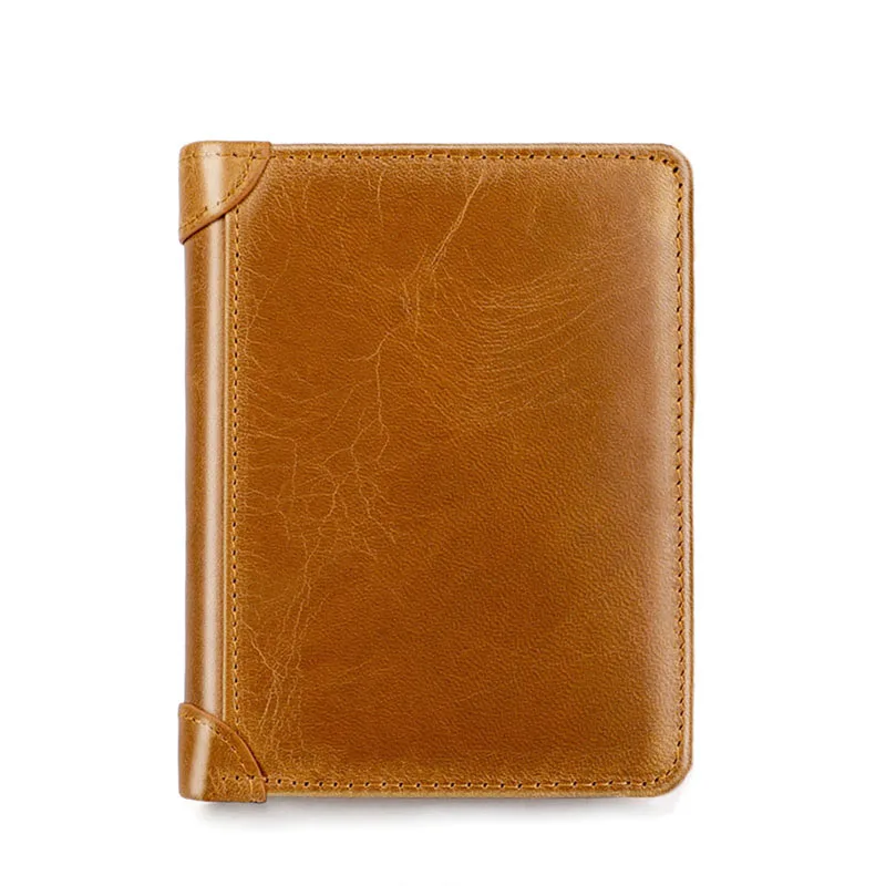 

Винтажные кошельки из натуральной воловьей кожи для мужчин, вертикальный Короткий держатель для визиток и карт, бумажник с RFID-защитой