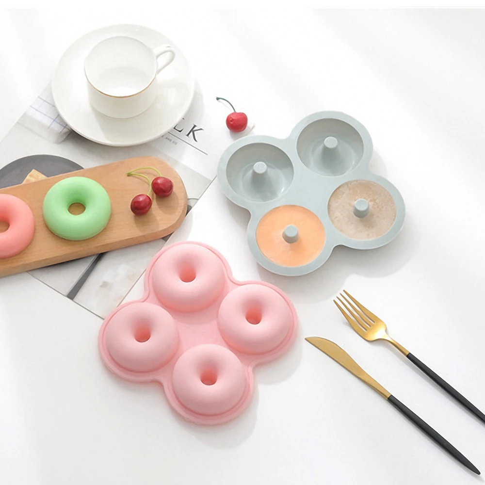 

DIY 4 Cavity Donut Silicone Mold Bagels Muffins Donuts Maker Non-Stick Pastry Chocolate Cake Dessert Baking Pan Bakeware