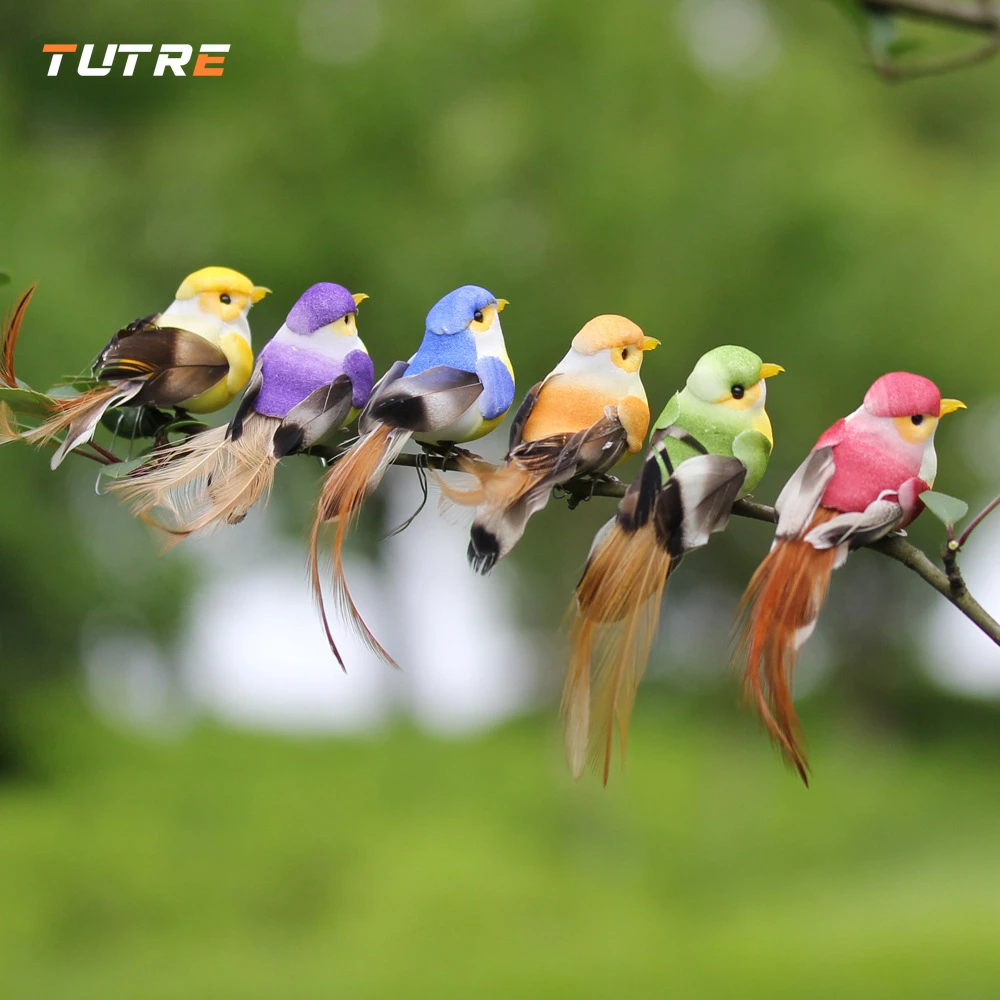 

6Pcs Handmade Foam Feather Artificial Parrot Imitation Bird Model Figurine Foam Birds Parrot Home Garden Decoration Ornament