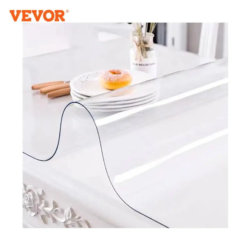 VEVOR 1.5mm 2mm PVC Table Cloth Transparent Clear Desk Cover Protector Plastic Soft Glass Waterproof Oilproof for Dining Table