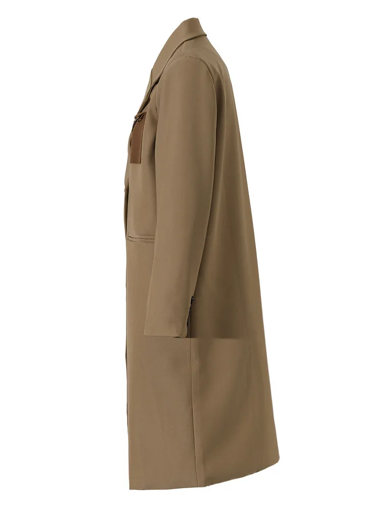 Контрастный лоскутный дизайн для длинной куртки цвет хаки костюм с длинным