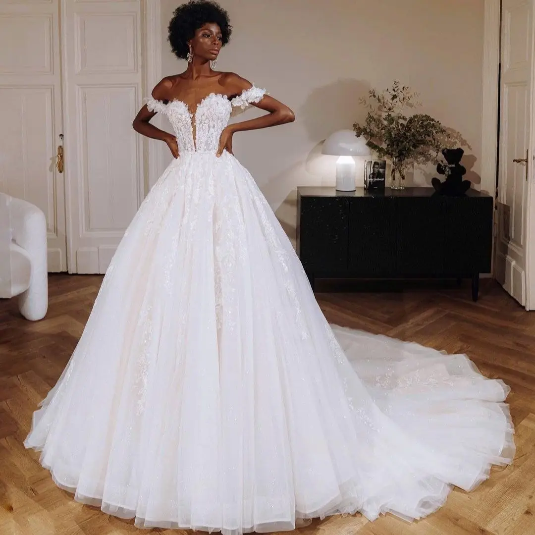 

Vintage Bridal Dress for Women Luxury Wedding Guest Dresses Lace Appliques Off the Shoulder vestidos de novia