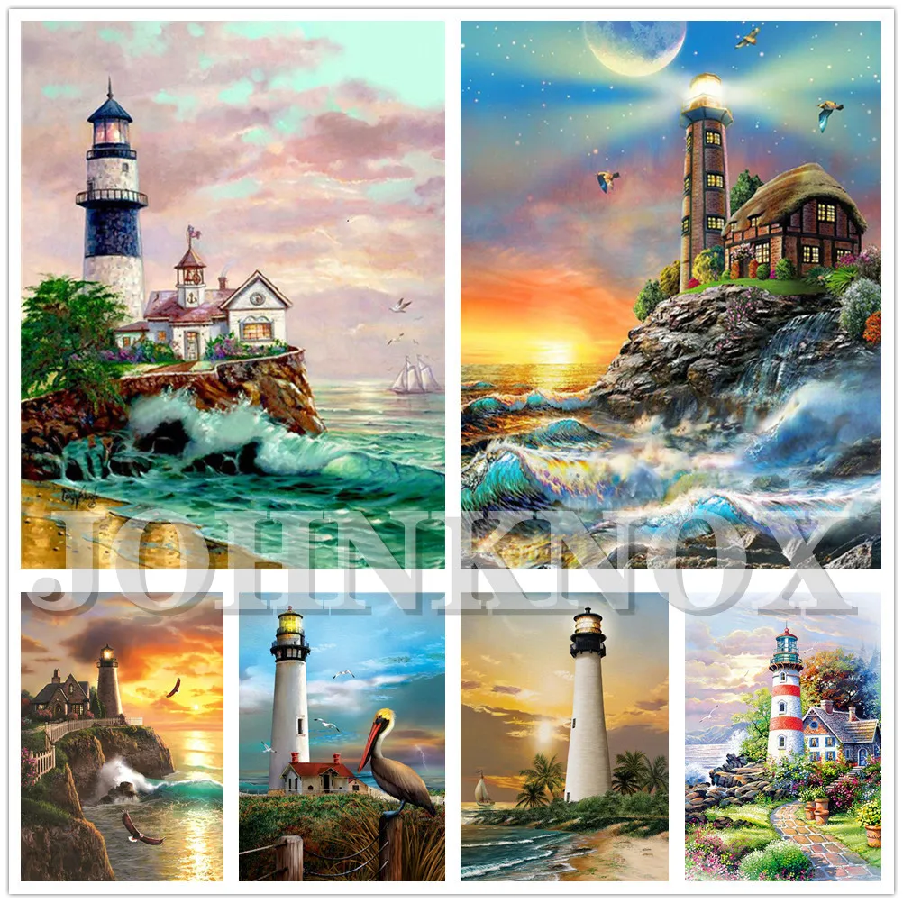 

Vintage Wall Art Diamond Painting Lighthouse Scenery Diy Diamond Embroidery Full Drill Mosaic Cross Stitch for Bedroom Decor