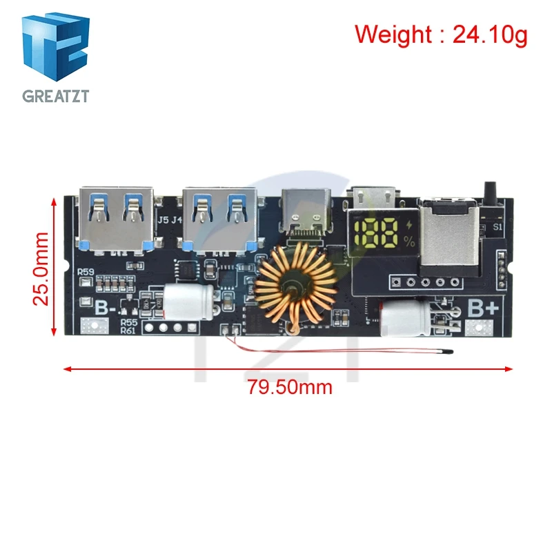 Фото 3S 65W 4S 100W 5S 100W Micro Type-C USB Мобильный модуль питания QC4.0 QC3.0 Светодиодный двойной USB PD 18650 Защита цепи быстрой зарядки №2