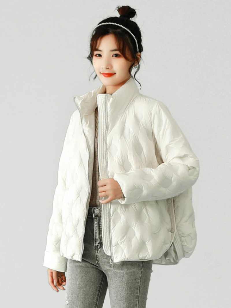 Women White Duck Down Autumn Winter 2022 Short Down Jacket Stand Collar Casual Warm Coat