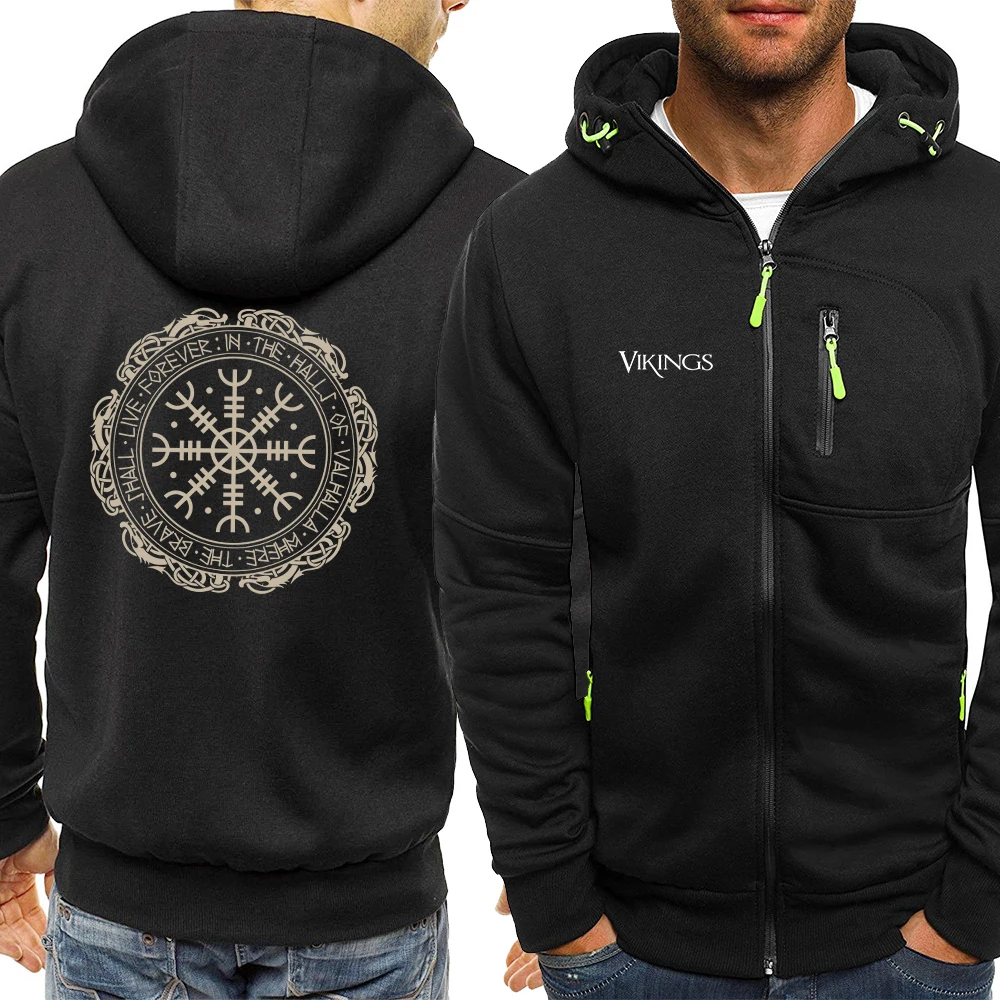 

The Helm Of Awe Viking Warrior Shield Hoodies Men Oversize Zipper Sweatshirt Autumn Loose Clothes Zip Up Hoodies Hip Hop Hoody