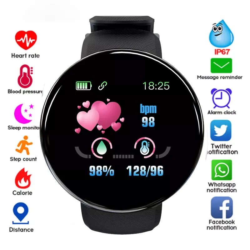 

New Smart Watch Men Women Smart Bracelet LED D18 Smartwatch Waterproof Smart Touch Screen Bracelet Smartband 2022 Inteligente