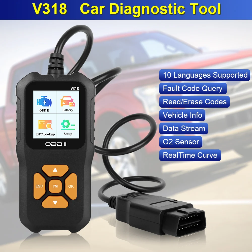 

Инструмент для диагностики автомобиля считыватель кодов считывание информации о транспортном средстве проверка системы двигателя OBD2 сканер многоязычный тестер батареи V318