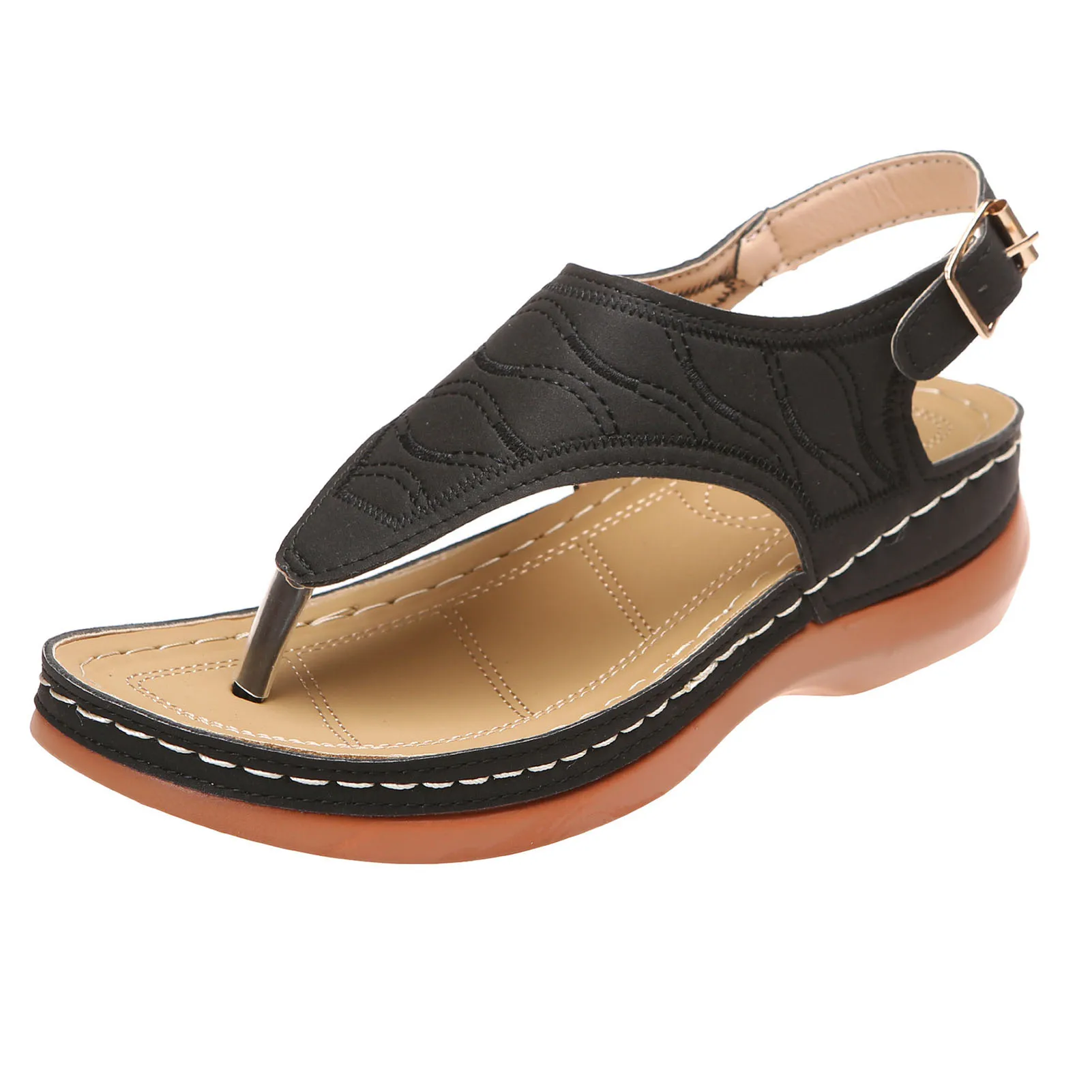 

2022 New Fashion Summer Outdoor Beach Women Sandals Flats Slippers Pu Leather Flip Flops Belt Buckle Female Shoes Rome Slides