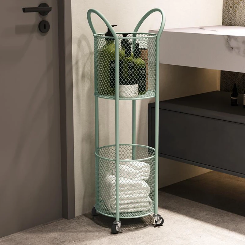 Light Luxury Home Storage Rack Two-layer Storage Shelf Nordic Racks Floor-standing Iron Art Wheeled Trolley 4 Colors Optional