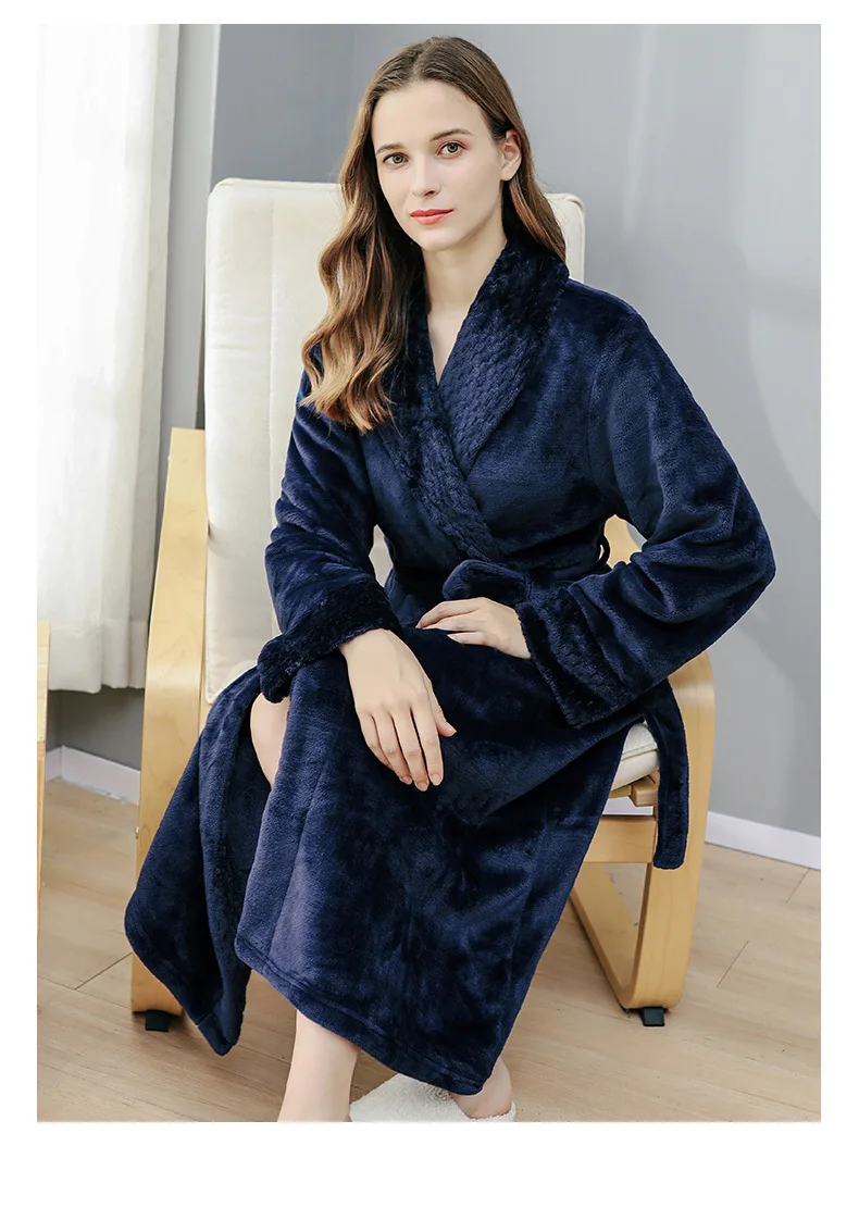 Robe For Women  Bathrobe Mens Winter Warm Flannel Sleepwear Long Sleeve Plush Shawl Male Bath-Robe Lounge Nightgown Home Clothes