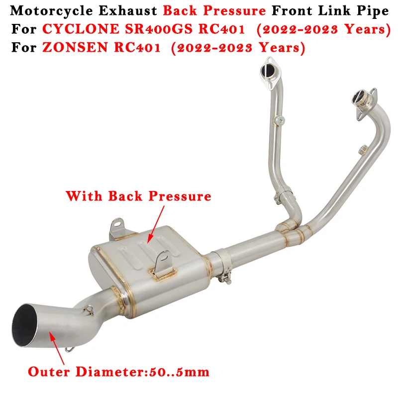 

Motorcycle Exhaust System Modified Muffler Front Pipe With Back Pressure DrumFor CYCLONE SR400GS For ZONSEN RC401 2022 - 2023
