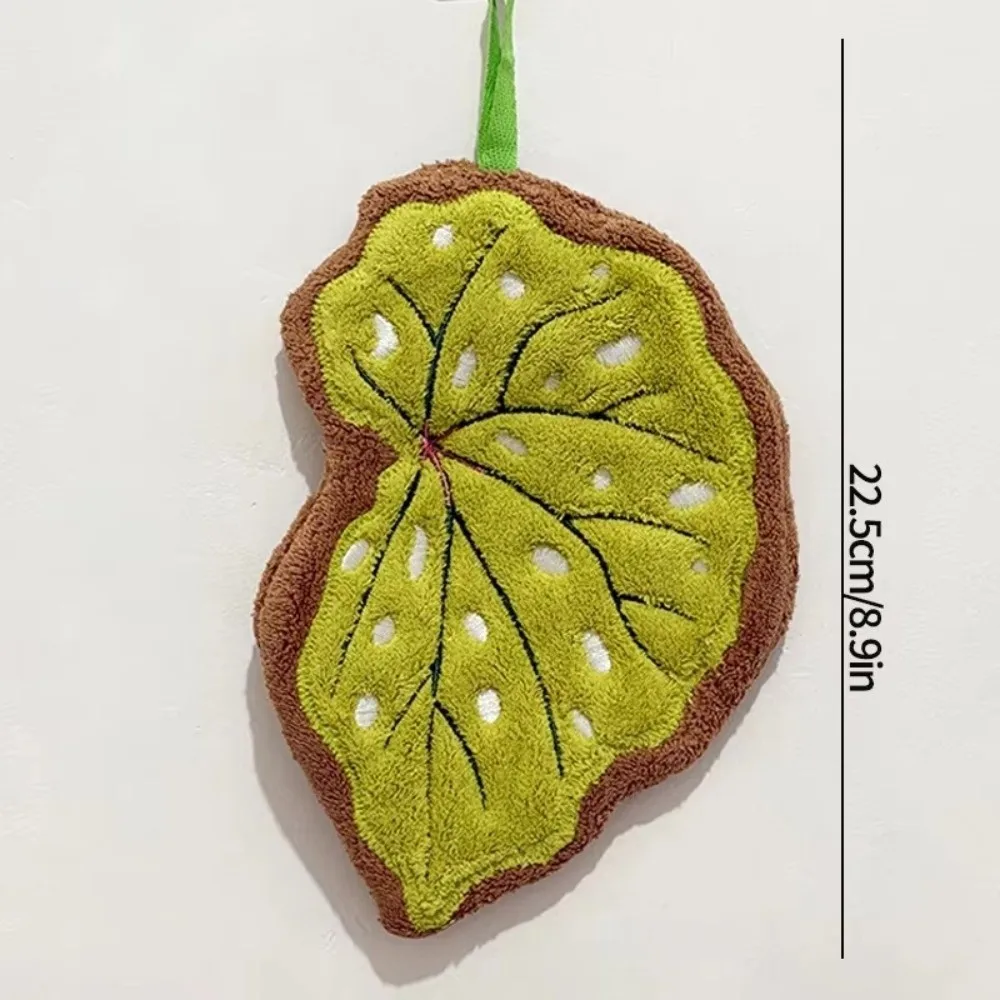 Фото Высококачественное мультяшное кухонное полотенце из кораллового флиса с рисунком листа, впитывающее воду, утолщенное, подвесное, для рук №2