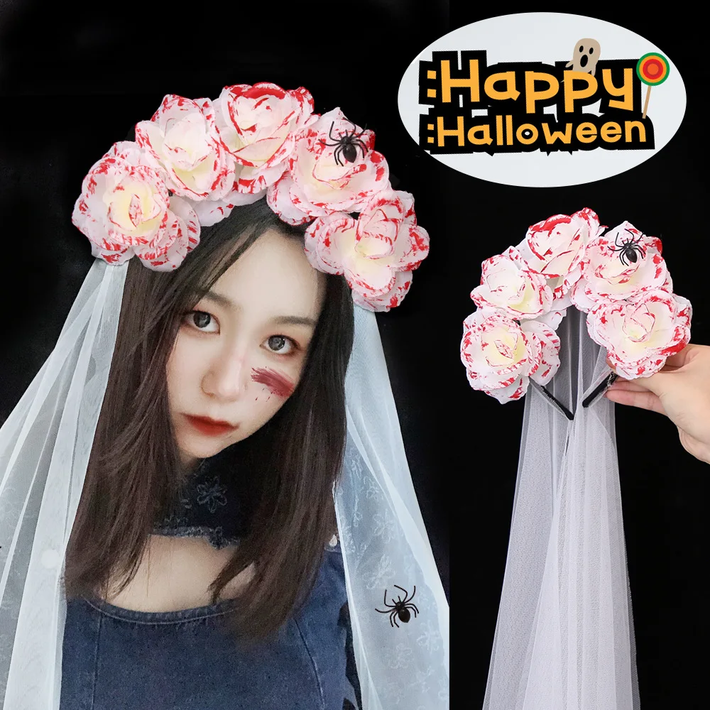 New White Veil Headbands Women Halloween Party Cosplay Bad Guys Hairbands Girls Festival Gift Kids DIY Hair Accessories