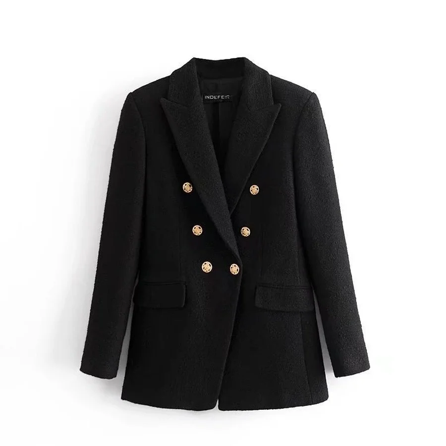 

Mandylandy Women Coat Fall Winter Solid Color Lapel Long Blazer Overcoat Fashion Ladies Button Slim Jacket Woolen Wind Coat