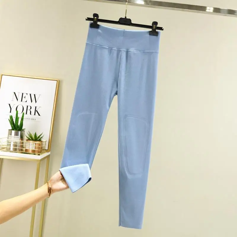 

Autumn Winter Female Seamless Fleece Leggings Self-heating Constant Temperature Inside Wear High-waist Thermal Pants Knee Pads