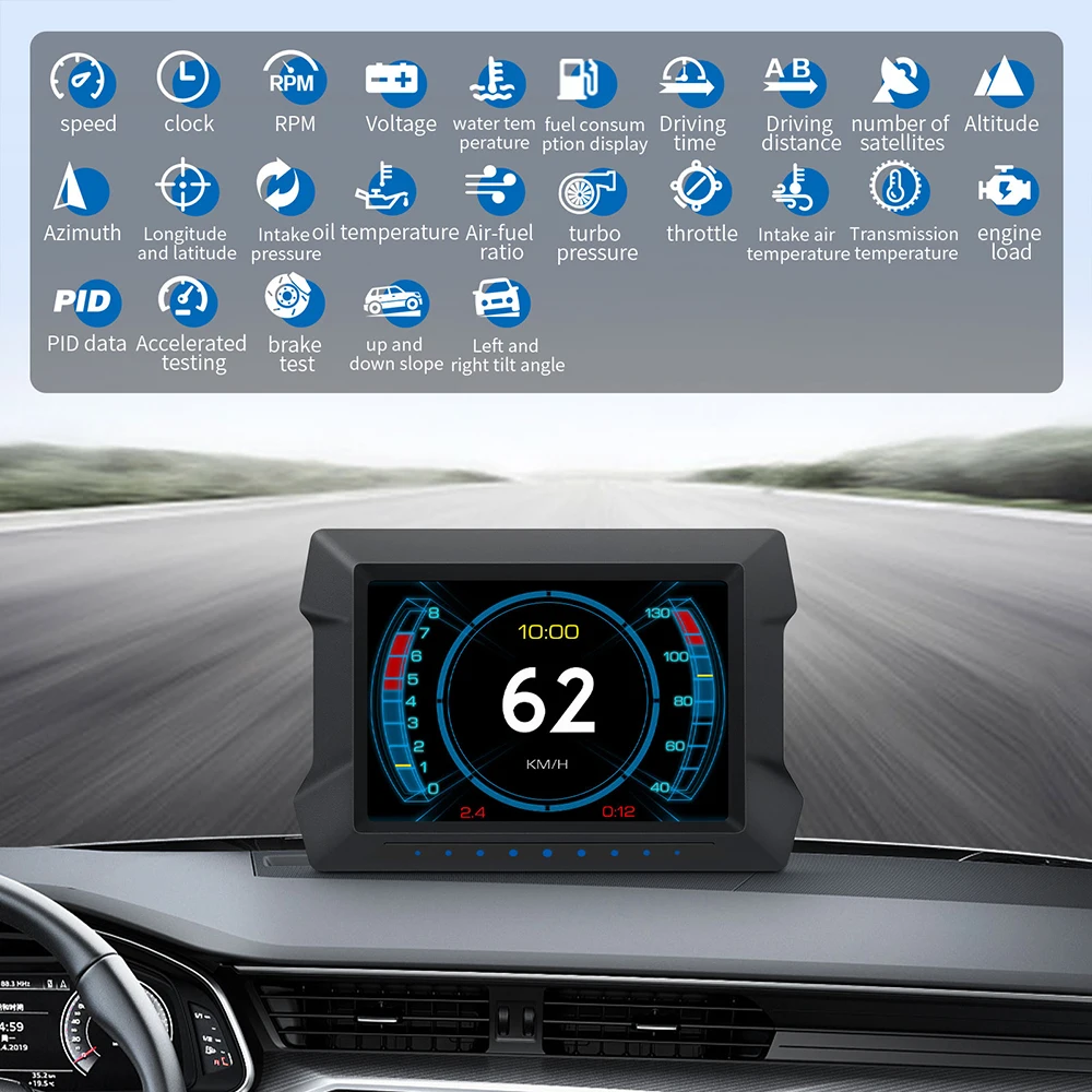 Фото Умный Автомобильный дисплей OBD GPS с регулируемым кронштейном и спидометром №2