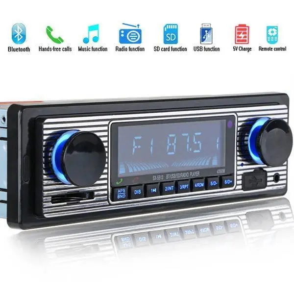 

Classic Car Radio 1 DIN Stereo FM Bluetooth Vintage MP3 Audio Player Cellphone Handfree Digital USB/SD With In Dash Aux Input