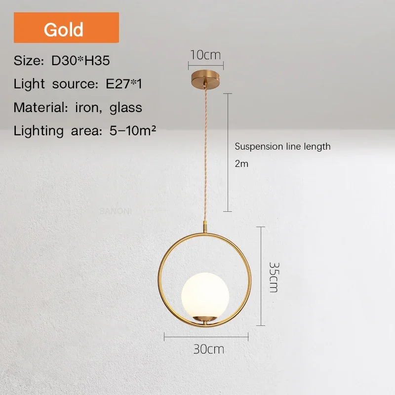

Подвесная лампа Sanoni, стеклянный шар, золото