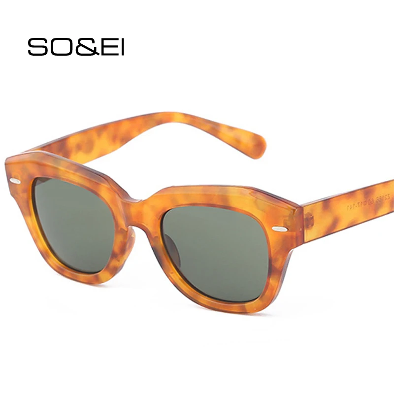 

SO&EI Retro Polygon Square Sunglasses Women Fashion Rivets Decoration Shades UV400 Blue Red Men Gradient Sun Glasses