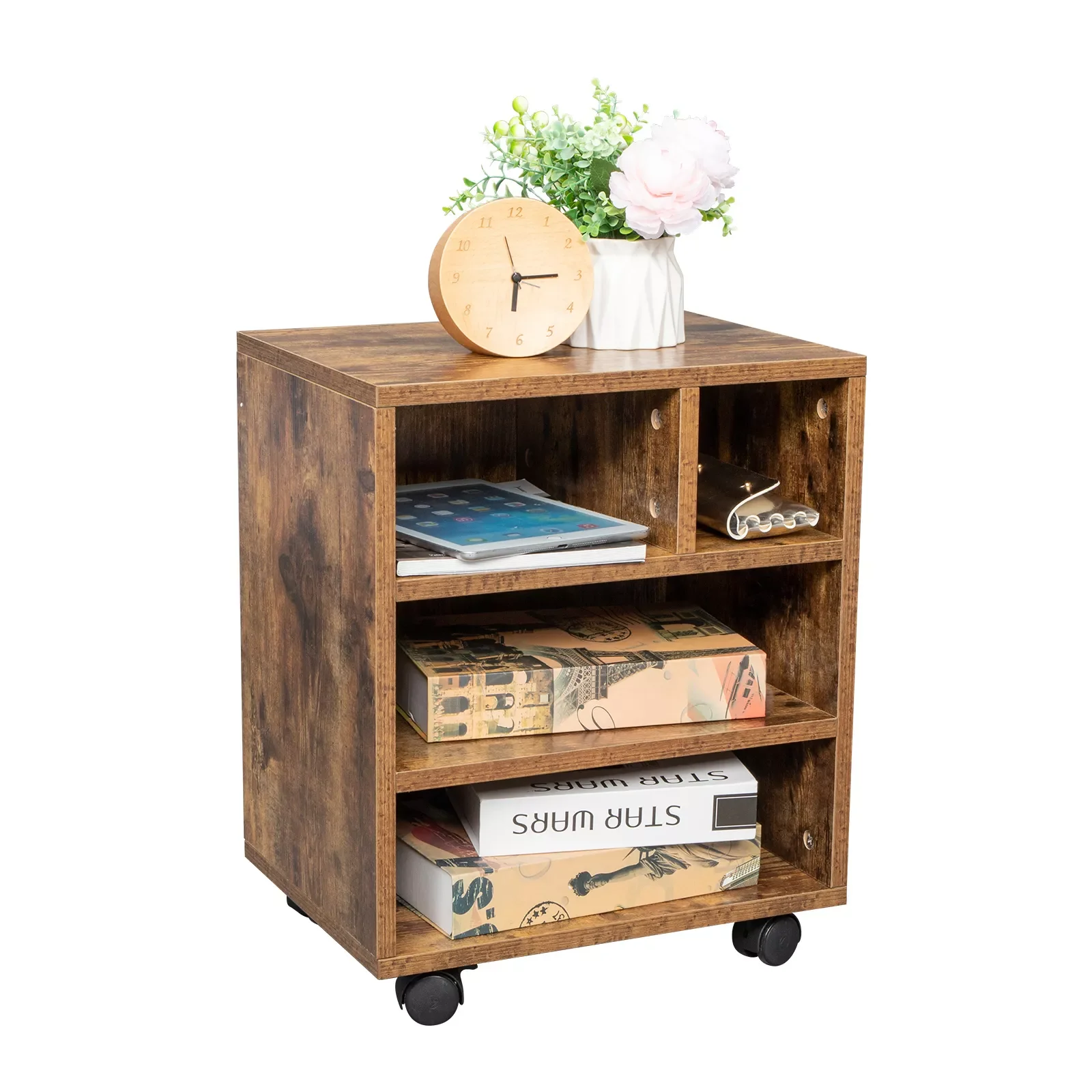 

PVC Wooden Filing Cabinet MDF 3/4 Grids With Four Wheels Antique Wood Color[US-Stock]