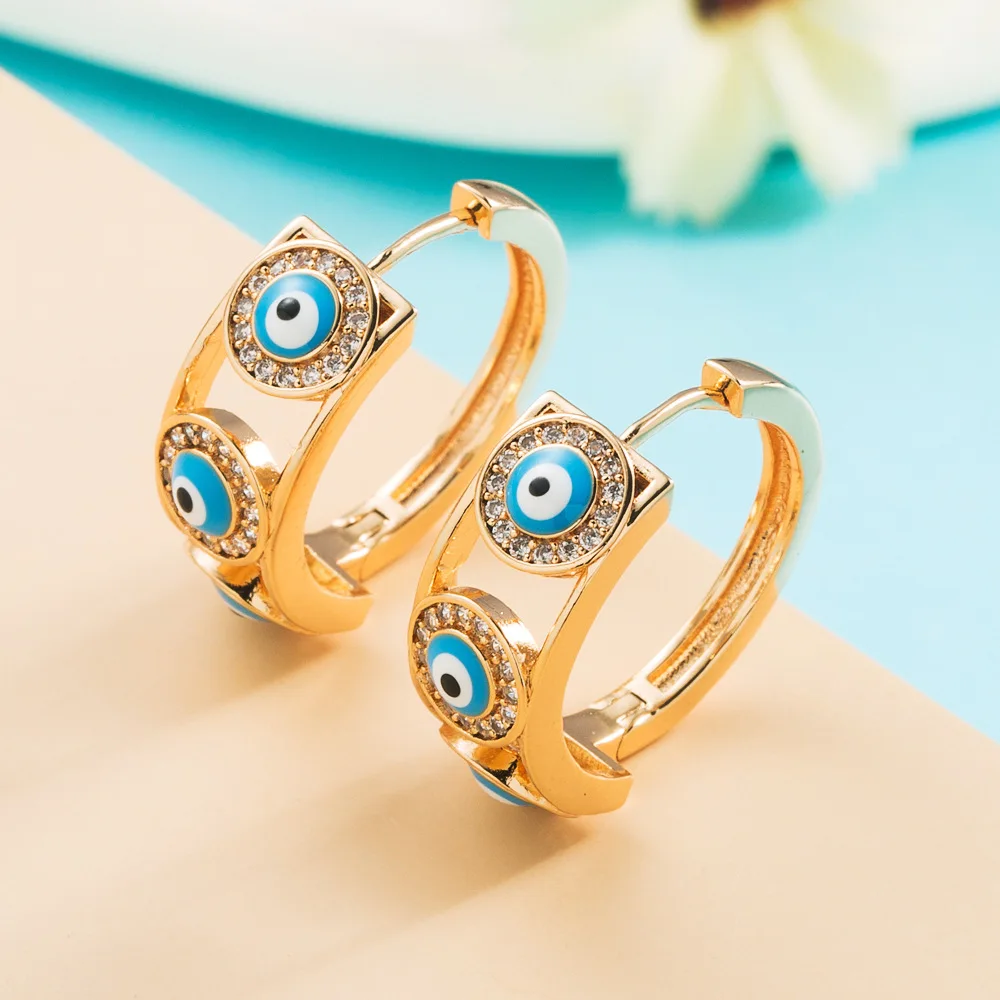 

Boho Evil Eye Hoop Earrings For Women Lucky Gifts Copper Micro-set Zircon Round Huggie Unusual Earring Fashion Jewelry