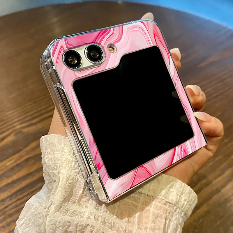 Прозрачный складной чехол для телефона с мраморным рисунком Samsung Galaxy Z Flip5 Flip4 Flip3