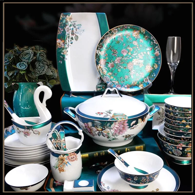 

Jingdezhen enamel tableware, bowl and dish set, household Chinese court bowl and plate, bone china hotel, table gift