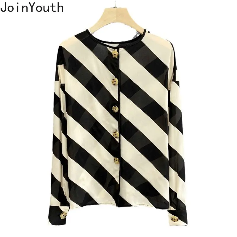 Блузка Женская Полосатая с длинным рукавом модная винтажная однобортная рубашка