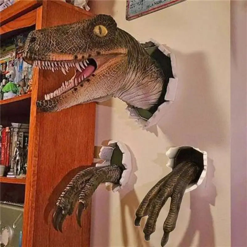 

Mini Wall Hanging Dinosaur Break The Wall Dinosaur Head with Claws Bursting Dinosaur Wall Art for Kids Room Decor