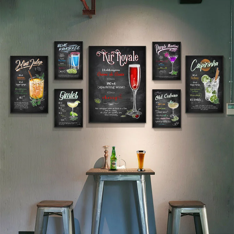 Винтажное меню для коктейлей печать на холсте