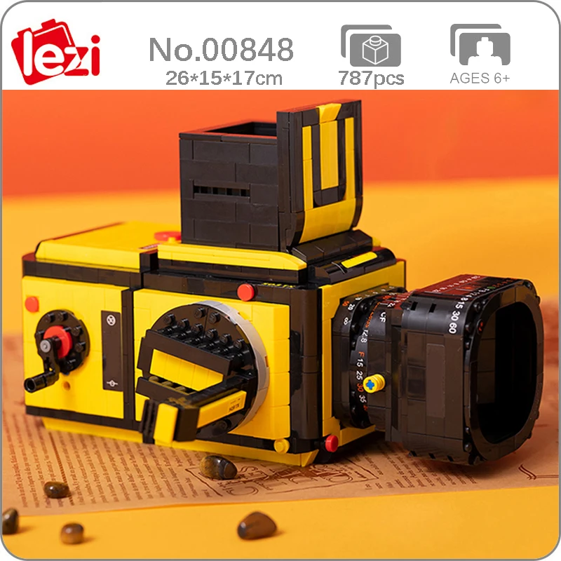 

Lezi 00848 желтая Улучшенная цифровая однообъективная зеркальная камера ручная видеомашина модель мини-конструктор кирпичи игрушка для детей без коробки