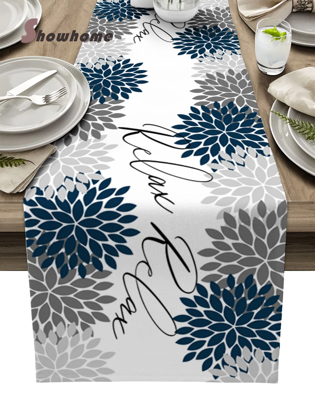 

Dahlia Blue Grey Table Runner Luxury Wedding Decoration Table Cover Christmas Decoration Tablecloth