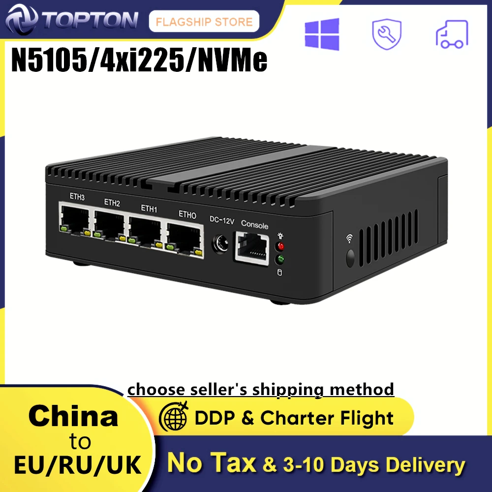 Мини-роутер без вентилятора Celeron N5105 Четырехъядерный 4 * Intel I225 2 5 GbE Nics DDR4 NVMe