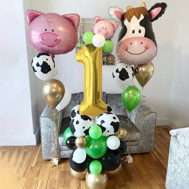 

38pcs Farm Animal Theme Cow Pig Balloons Set 32inch Gold Number Globos Jungle Safari Theme Kids 1st Birthday Party Decoration