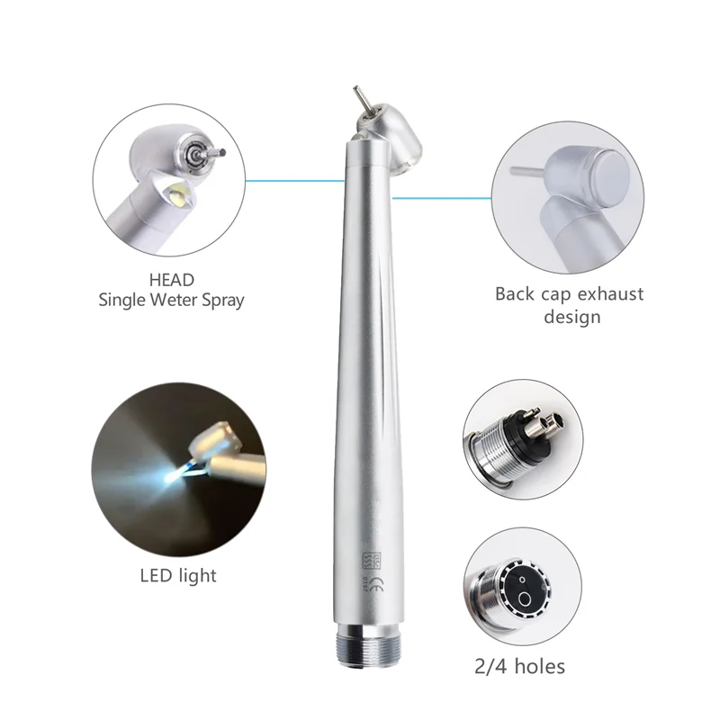 

Dental High Speed Handpiece 45 Degree LED Single Water Spray Push Button Turbine 2/4Hole Integrate E-generator Handpiece