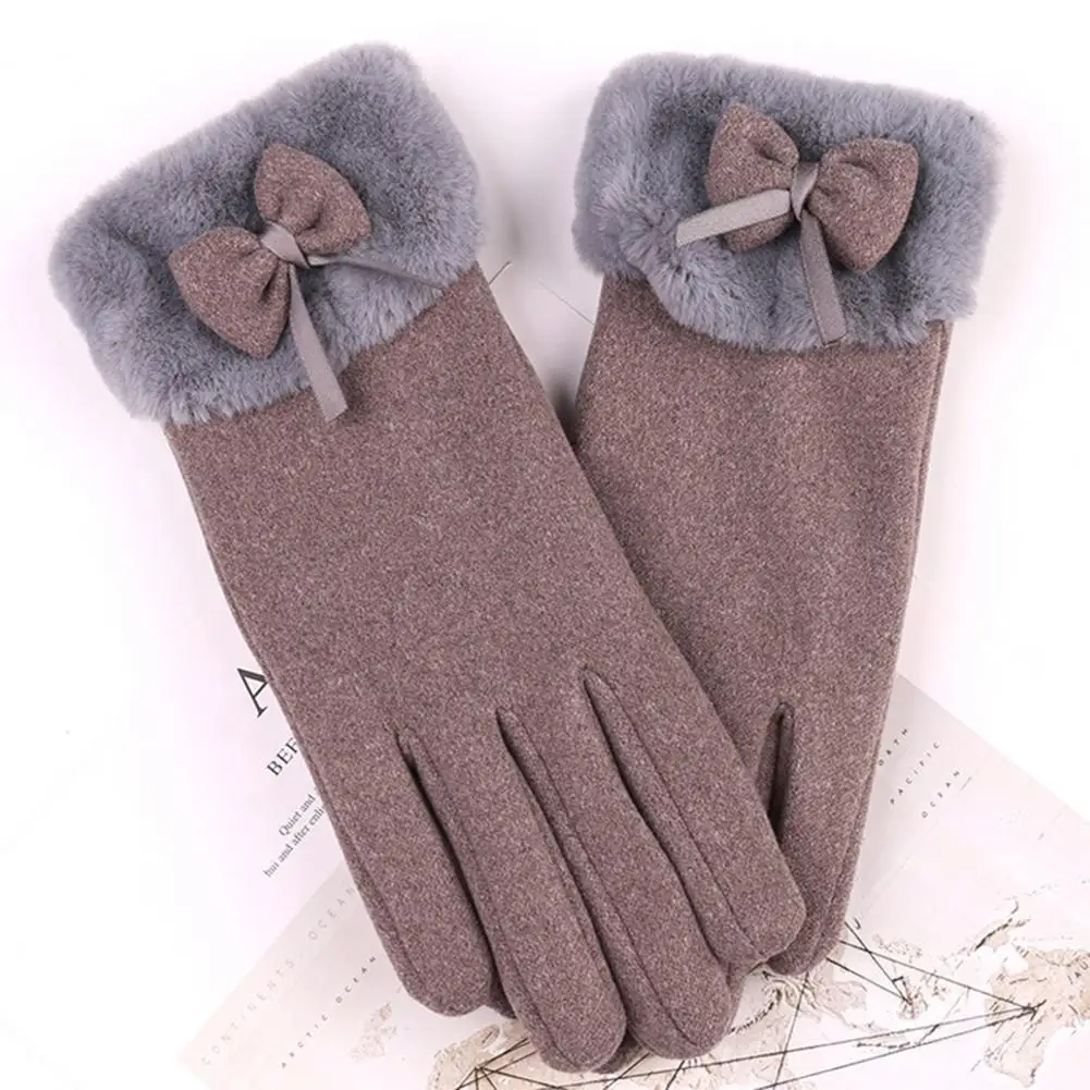 

Women Winter Gloves Winter Warm Gloves for Women Plush Cuffs Bowknot Decor Touch Screen Windproof Ideal for Outdoor Riding