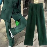 jennydave 2022 spring fashion casual pants women england style simple green vintage high waist suits pants trousers women