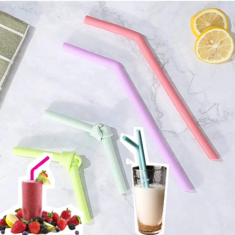 

6Pcs Reusable Food Grade Silicone Straws Straight Bent Multicolor Drinking Straw for Children's Party Bar Accessories