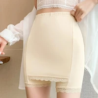 solid color high waist safety shorts comfortable plus size seamless double layer blocking triangle breathable lace leggings