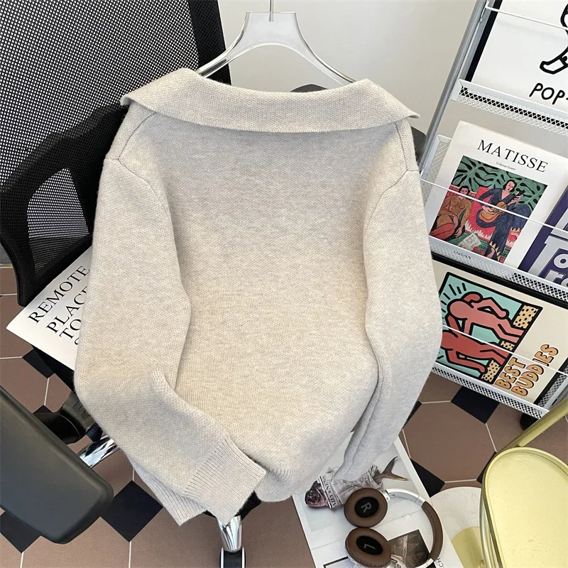 Вязаный пуловер с v-образным вырезом в американском стиле повседневный