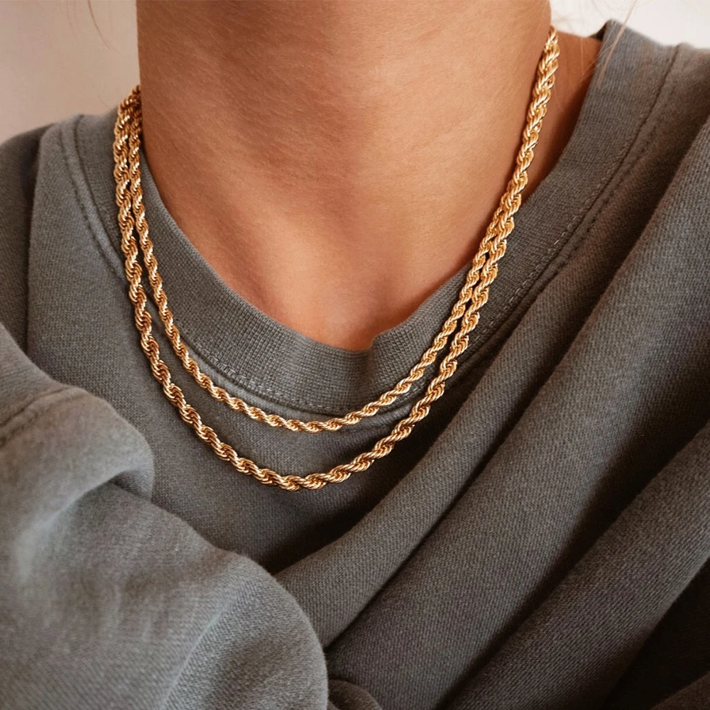 

Hip Hop Width 2/4/6mm Stainless Steel Gold Rope Chain Necklace Statement Swag 316L Stainless Steel Twisted Necklace Chain Gold