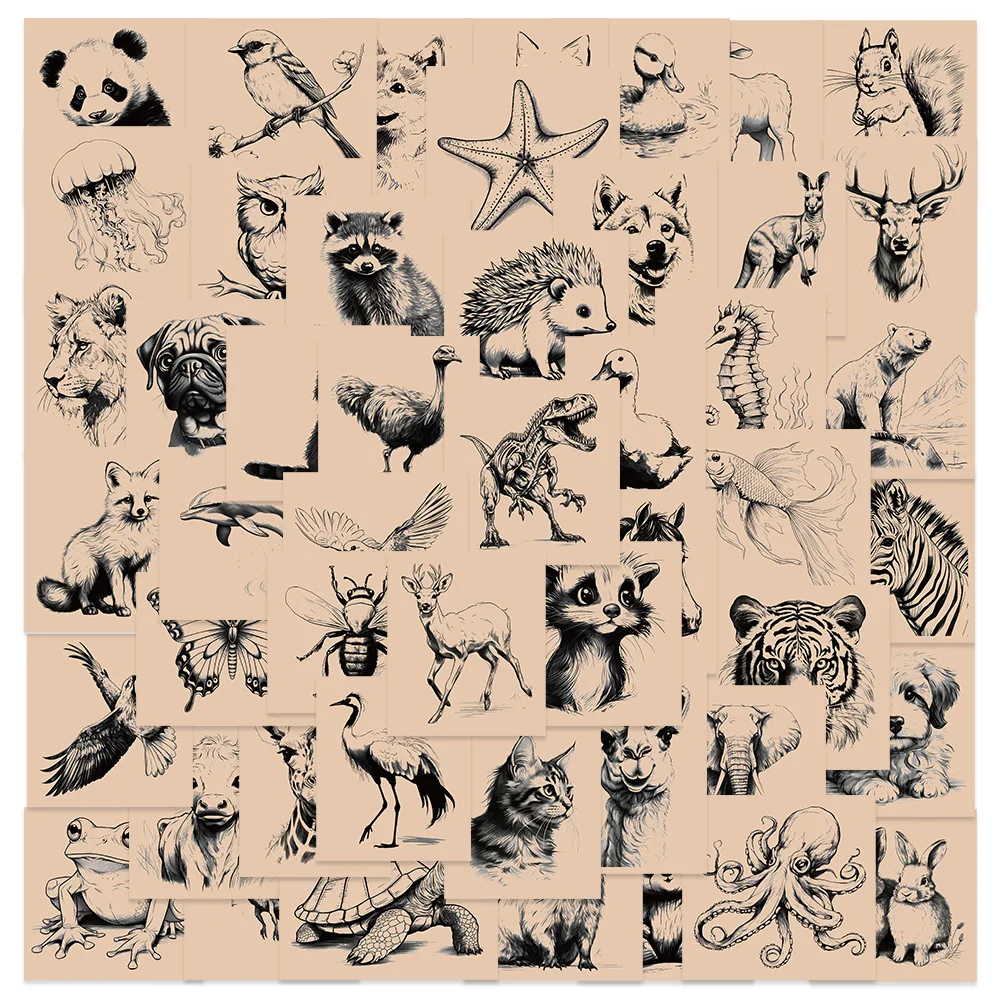 

10/50Pcs Animal Sketching Dark Art Retro Cartoon Sticker DIY Phone Laptop Luggage Scrapbook Journal Materials Decals Kids Toys